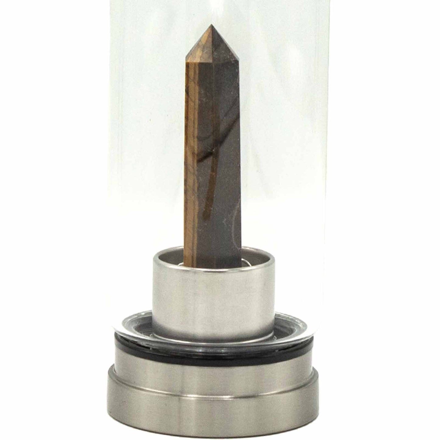 Tiger's Eye Obelisk Crystal Infused Glass Bottle – 500ml | Stainless Steel Cap & Base
