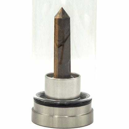 Tiger's Eye Obelisk Crystal Infused Glass Bottle – 500ml | Stainless Steel Cap & Base