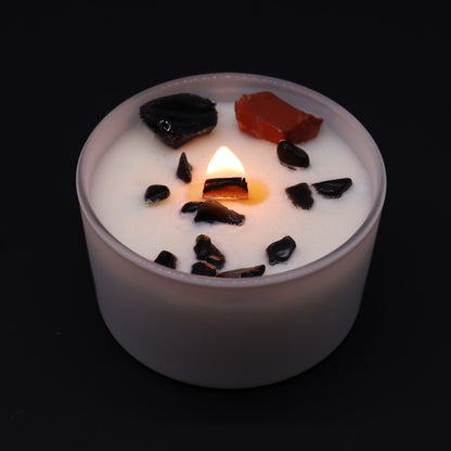 Root Chakra Crystal Candle – 360g | Black Oudh Fragrance with Red Jasper & Black Agate