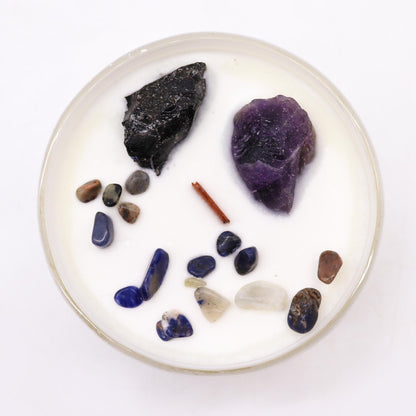 Solar Plexus Chakra Crystal Candle – 360g | Deep Forest Fragrance with Amethyst & Black Agate