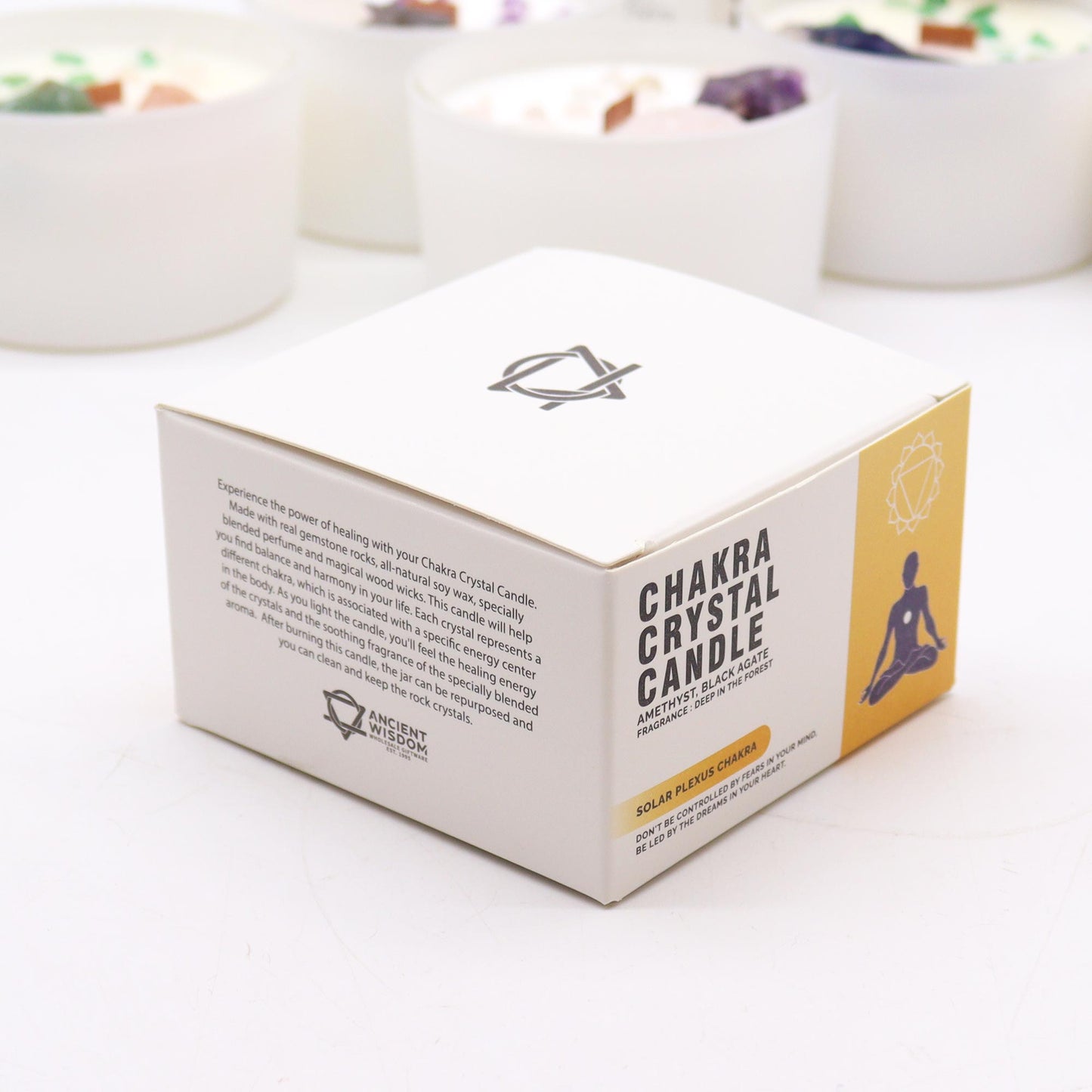 Solar Plexus Chakra Crystal Candle – 360g | Deep Forest Fragrance with Amethyst & Black Agate