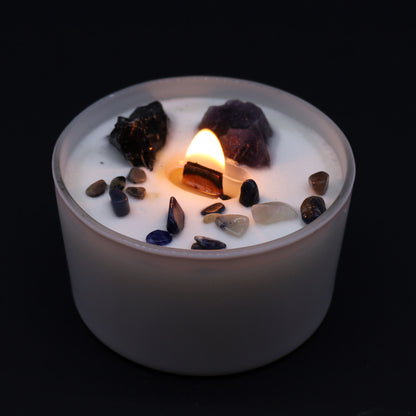 Solar Plexus Chakra Crystal Candle – 360g | Deep Forest Fragrance with Amethyst & Black Agate