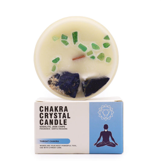 Throat Chakra Crystal Candle – 360g | Gentle Reasons Fragrance with Sodalite & Jade