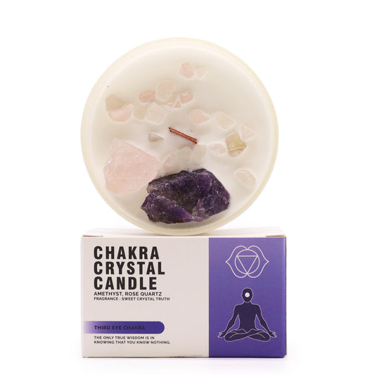 Third Eye Chakra Crystal Candle – 360g | Sweet Crystal Truth Fragrance with Amethyst & Rose Quartz