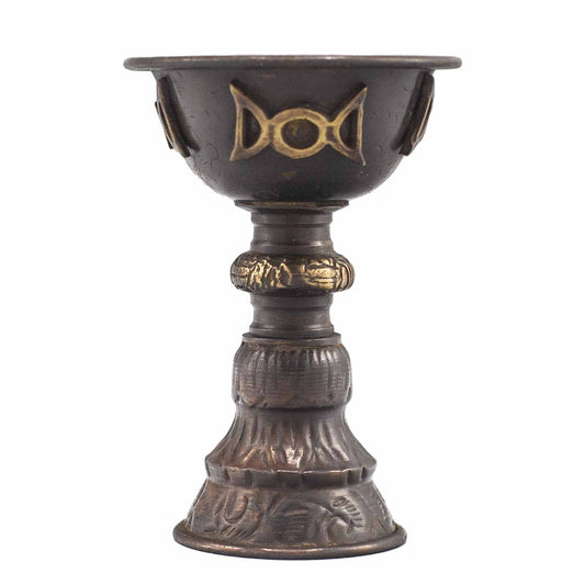 Antique Copper-Tone Ritual Offering Goblet – Triple Moon Design | Vessel for Incense & Ritual Use