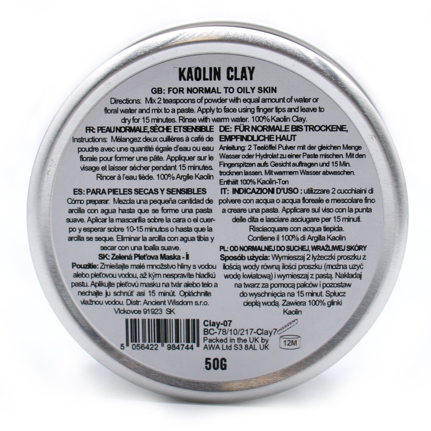 White Kaolin Clay Mask Powder – 50g | Oil Control & Deep Cleansing