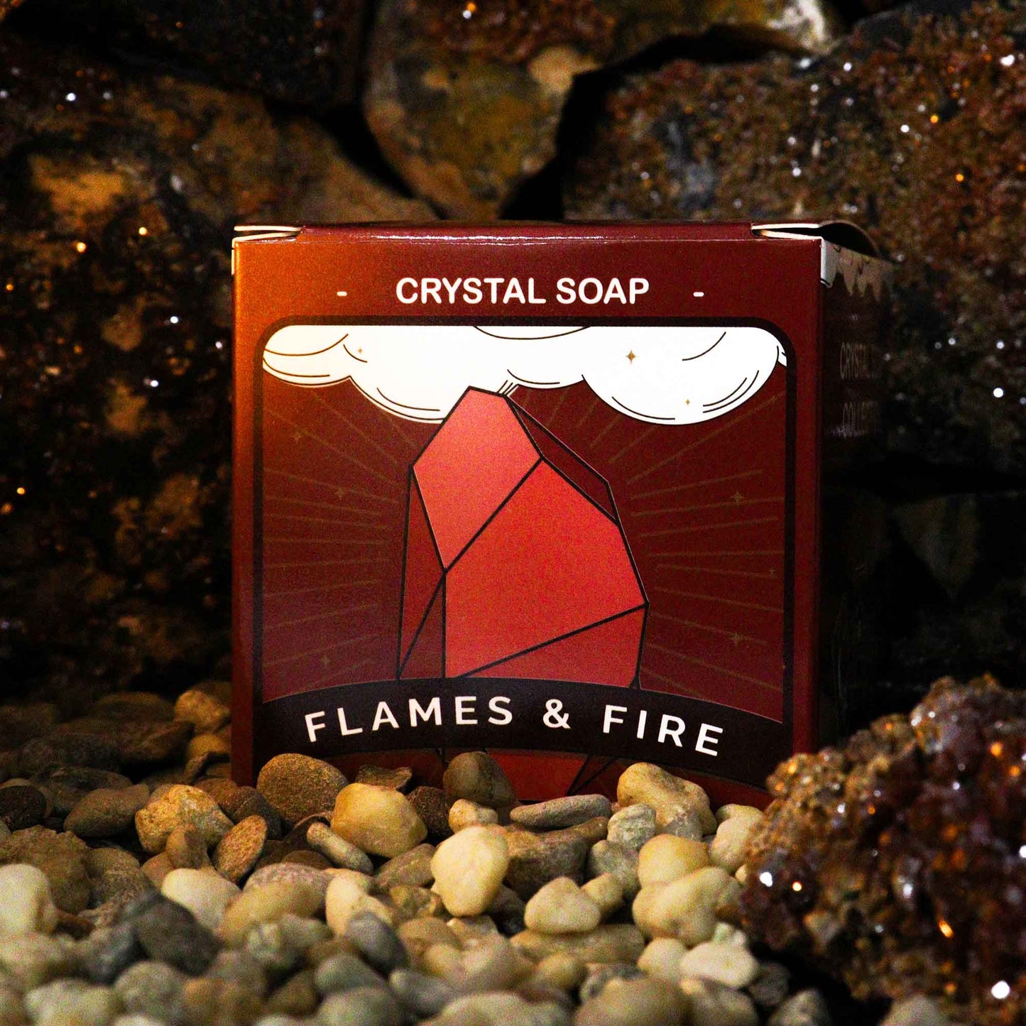 Crystal Fire Elemental Soap Bar – Flames & Fire | Hidden Red Carnelian, Red Jasper or Yellow Aventurine