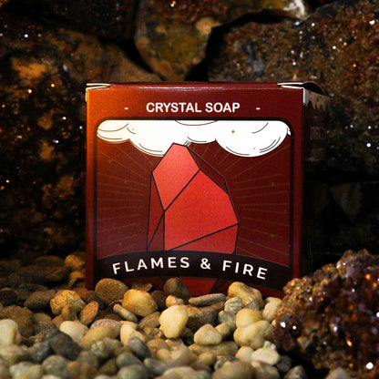 Crystal Fire Elemental Soap Bar – Flames & Fire | Hidden Red Carnelian, Red Jasper or Yellow Aventurine