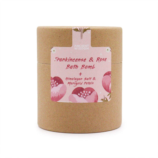 Blooming Pink Bliss Aromatherapy Bath Set – Bath Bomb, Himalayan Salt & Dried Flowers | Frankincense & Rose Essential Oils with Marigold Petals