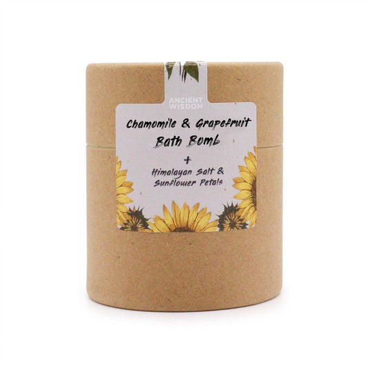 Sunflower Serenity Aromatherapy Bath Set – Bath Bomb, Himalayan Salt & Dried Flowers | Chamomile & Grapefruit Essential Oils with Sunflower Petals