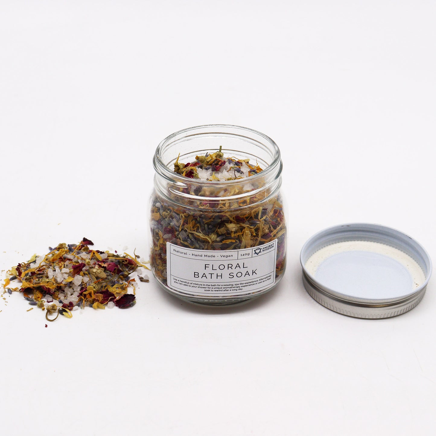 Floral Bath Soak Blend – 140g | Sea Salt with Lavender, Rose, Chamomile & Marigold Petals for Skin-Soothing, Relaxation & Aromatherapeutic Support