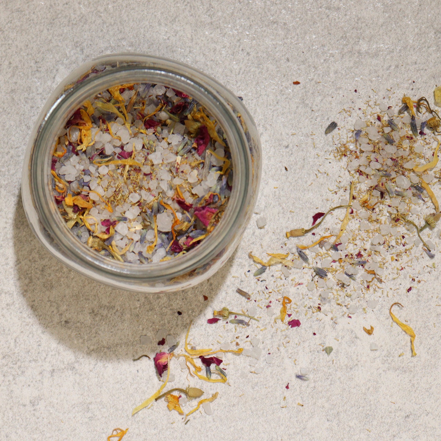 Floral Bath Soak Blend – 140g | Sea Salt with Lavender, Rose, Chamomile & Marigold Petals for Skin-Soothing, Relaxation & Aromatherapeutic Support