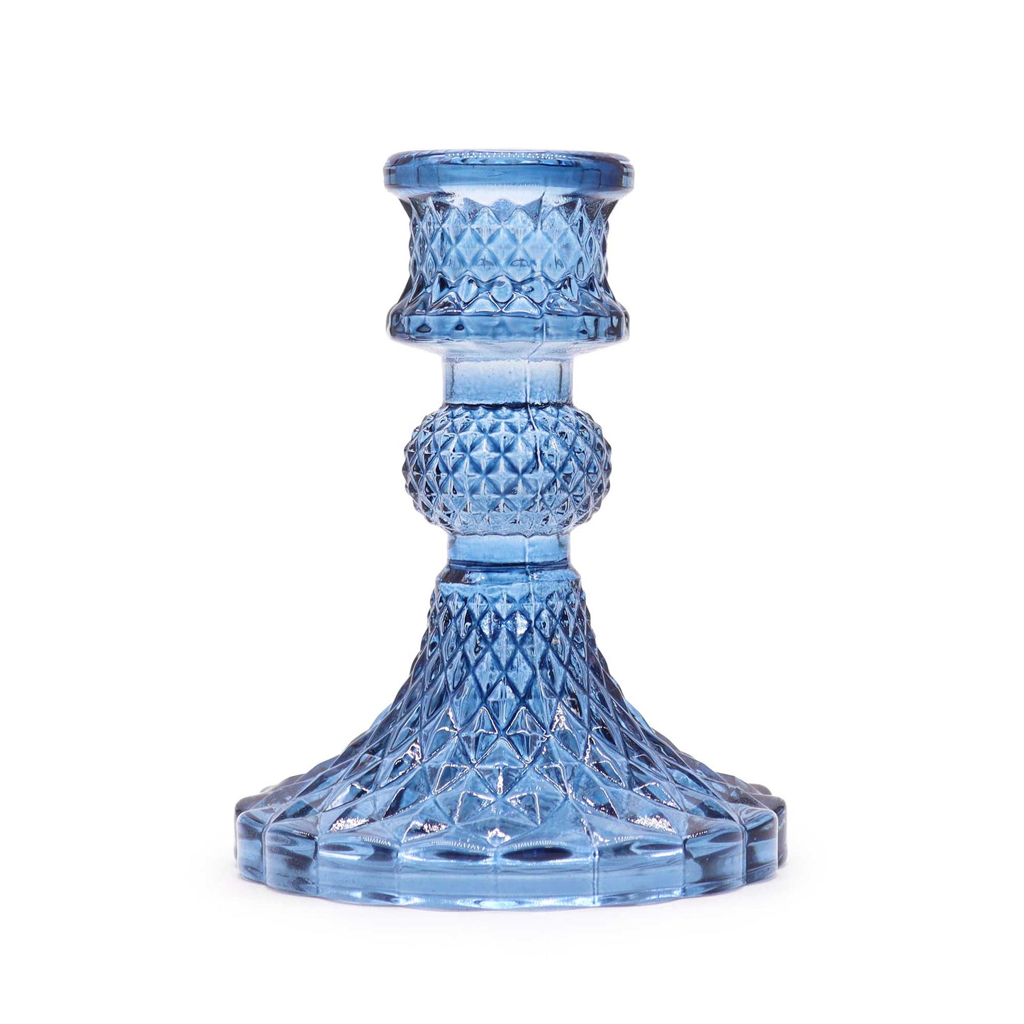 Vintage Style Pressed Glass Candle Holder – Royal Blue | Fits Dinner Candles