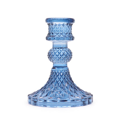 Vintage Style Pressed Glass Candle Holder – Royal Blue | Fits Dinner Candles