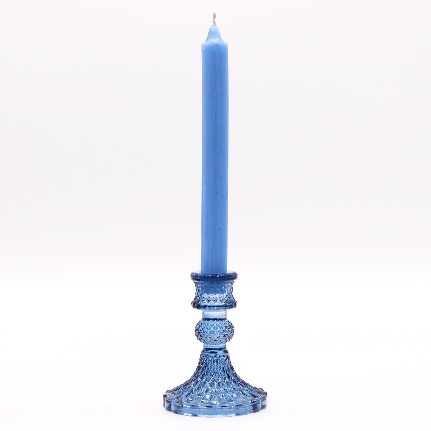 Vintage Style Pressed Glass Candle Holder – Royal Blue | Fits Dinner Candles