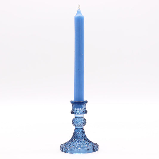 Vintage Style Pressed Glass Candle Holder – Royal Blue | Fits Dinner Candles