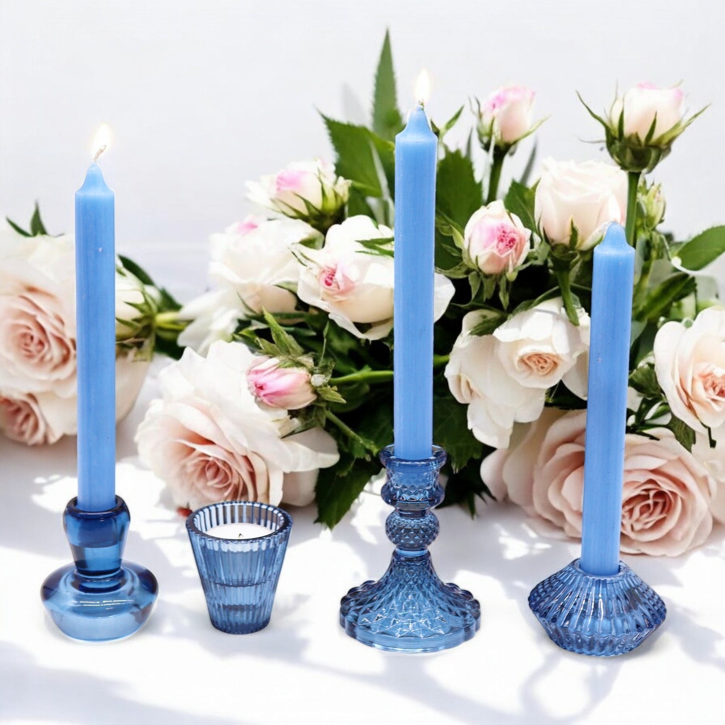 Vintage Style Pressed Glass Candle Holder – Royal Blue | Fits Dinner Candles