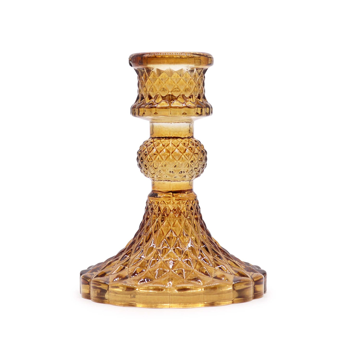 Vintage Style Pressed Glass Candle Holder – Antique Amber | Fits Dinner Candles