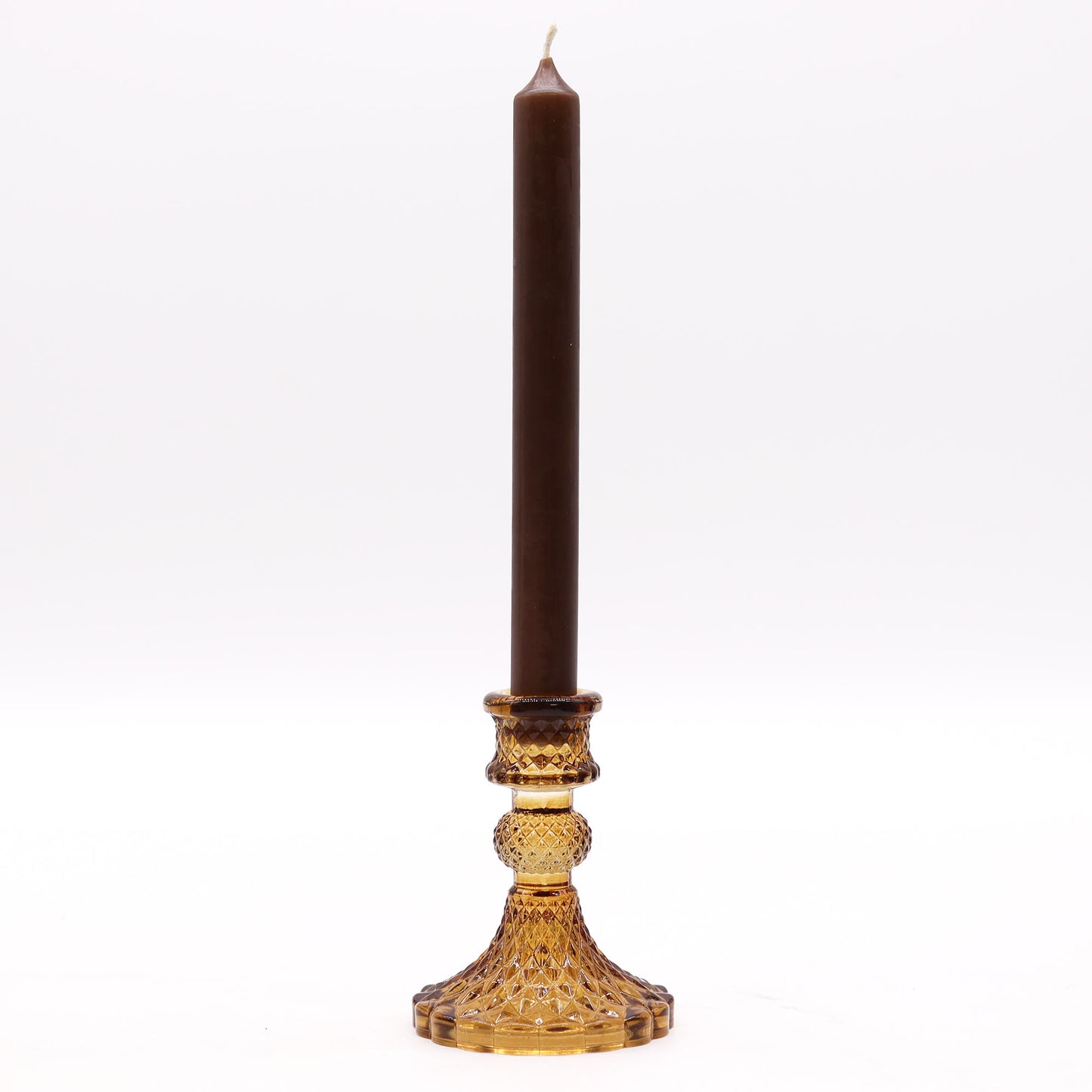 Vintage Style Pressed Glass Candle Holder – Antique Amber | Fits Dinner Candles