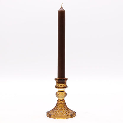 Vintage Style Pressed Glass Candle Holder – Antique Amber | Fits Dinner Candles
