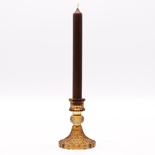 Vintage Style Pressed Glass Candle Holder – Antique Amber | Fits Dinner Candles