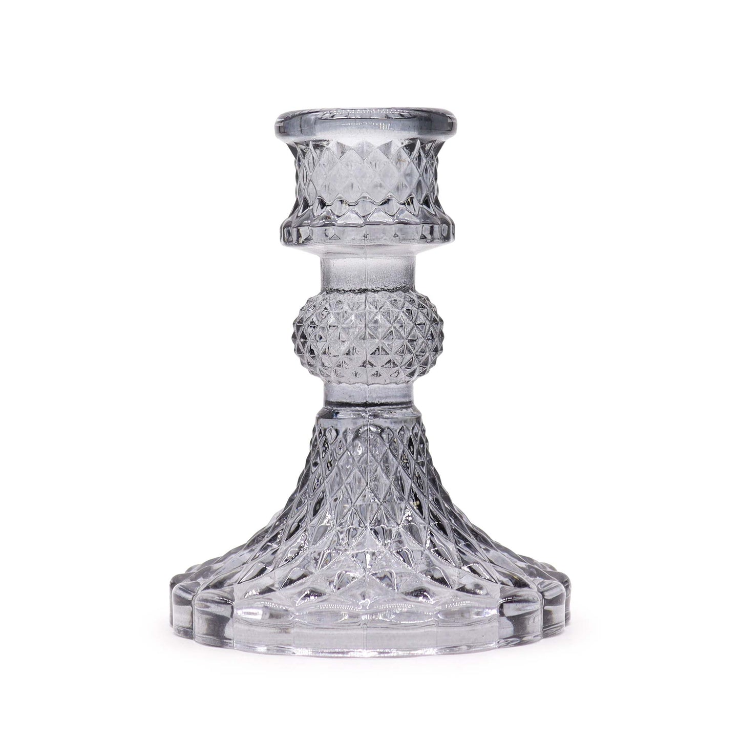 Vintage Style Pressed Glass Candle Holder – Midnight Grey | Fits Dinner Candles