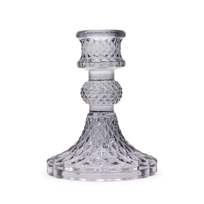 Vintage Style Pressed Glass Candle Holder – Midnight Grey | Fits Dinner Candles