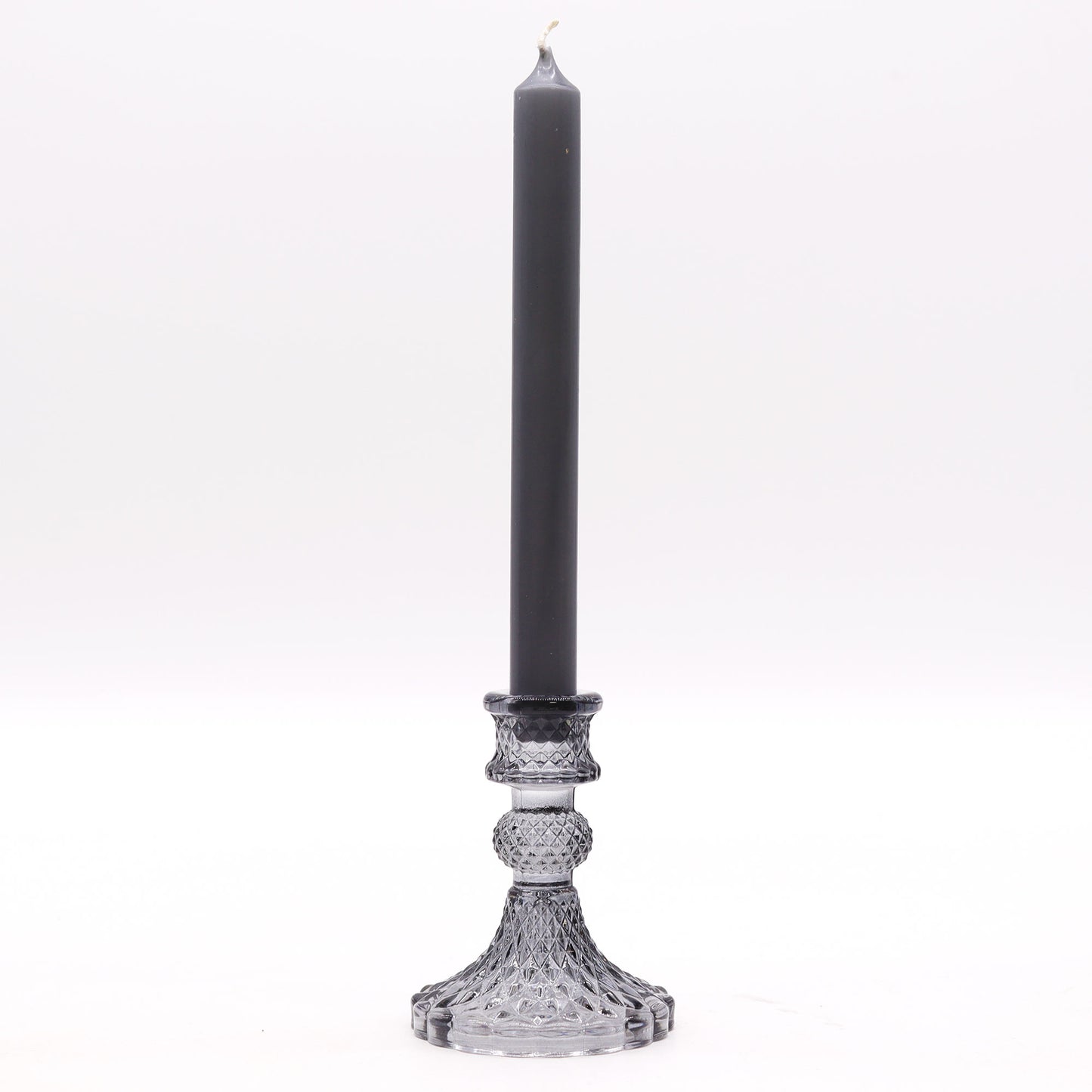Vintage Style Pressed Glass Candle Holder – Midnight Grey | Fits Dinner Candles