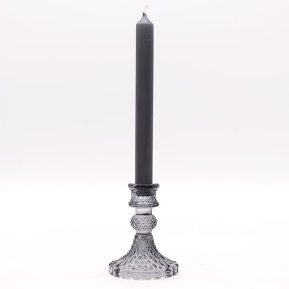 Vintage Style Pressed Glass Candle Holder – Midnight Grey | Fits Dinner Candles