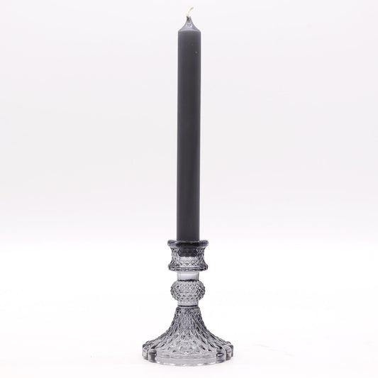 Vintage Style Pressed Glass Candle Holder – Midnight Grey | Fits Dinner Candles
