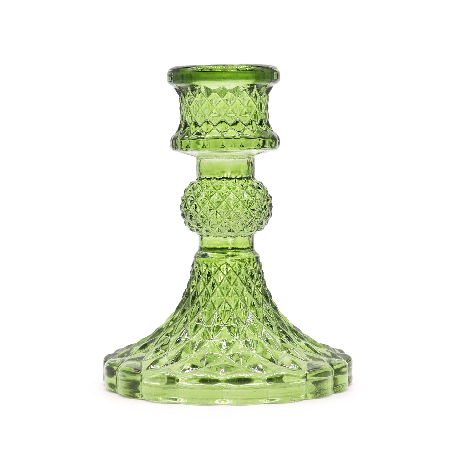 Vintage Style Pressed Glass Candle Holder – Jade Green | Fits Dinner Candles