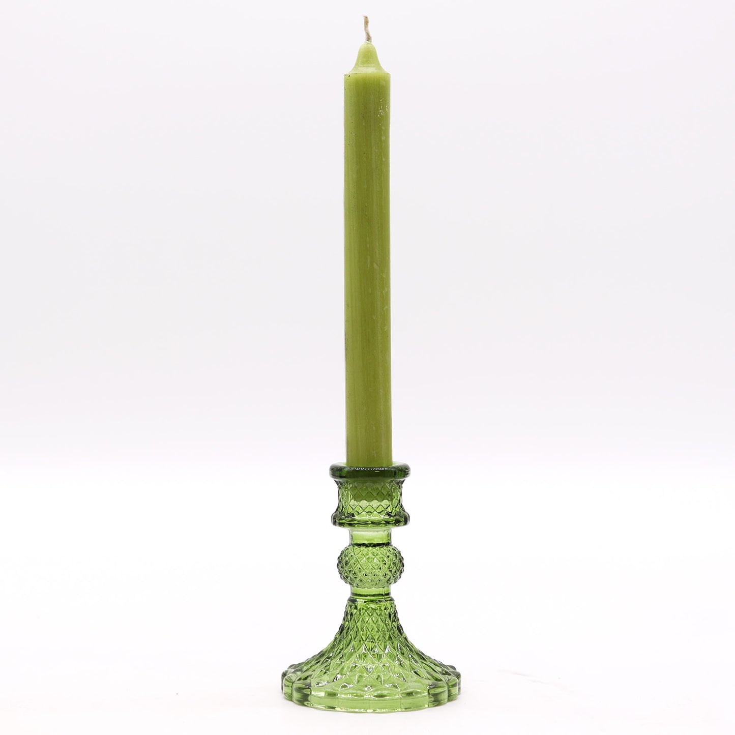 Vintage Style Pressed Glass Candle Holder – Jade Green | Fits Dinner Candles