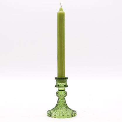 Vintage Style Pressed Glass Candle Holder – Jade Green | Fits Dinner Candles