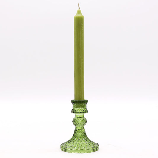 Vintage Style Pressed Glass Candle Holder – Jade Green | Fits Dinner Candles