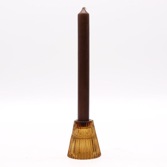 Flip Pressed Glass Candle Holder – Antique Amber | Fits Dinner Candles & Tea Lights