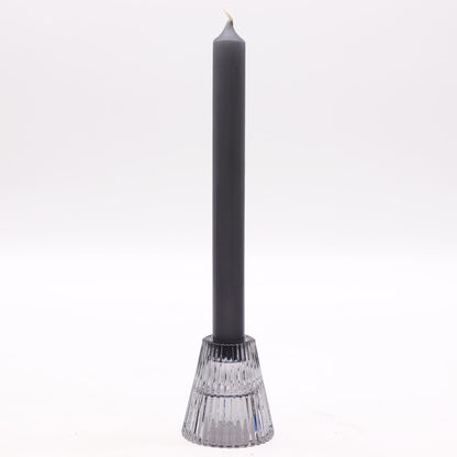 Flip Pressed Glass Candle Holder – Midnight Grey | Fits Dinner Candles & Tea Lights