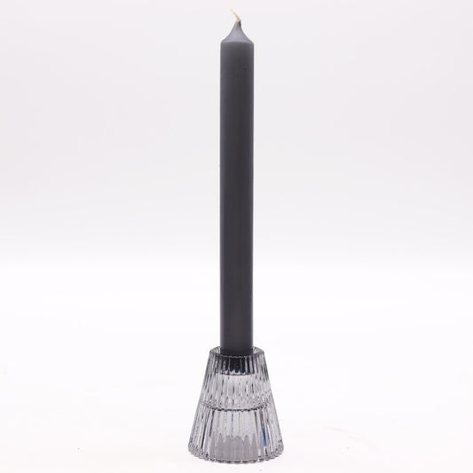 Flip Pressed Glass Candle Holder – Midnight Grey | Fits Dinner Candles & Tea Lights