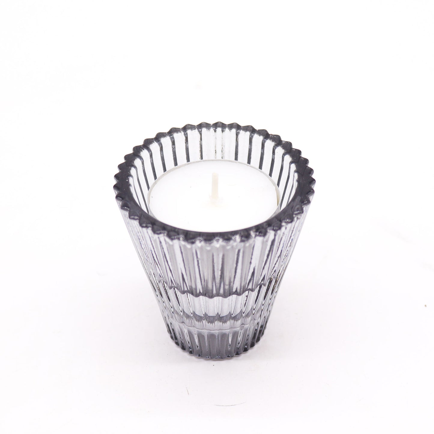 Flip Pressed Glass Candle Holder – Midnight Grey | Fits Dinner Candles & Tea Lights