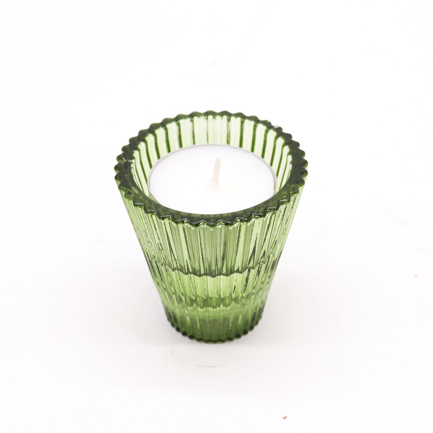 Flip Pressed Glass Candle Holder – Jade Green | Fits Dinner Candles & Tea Lights