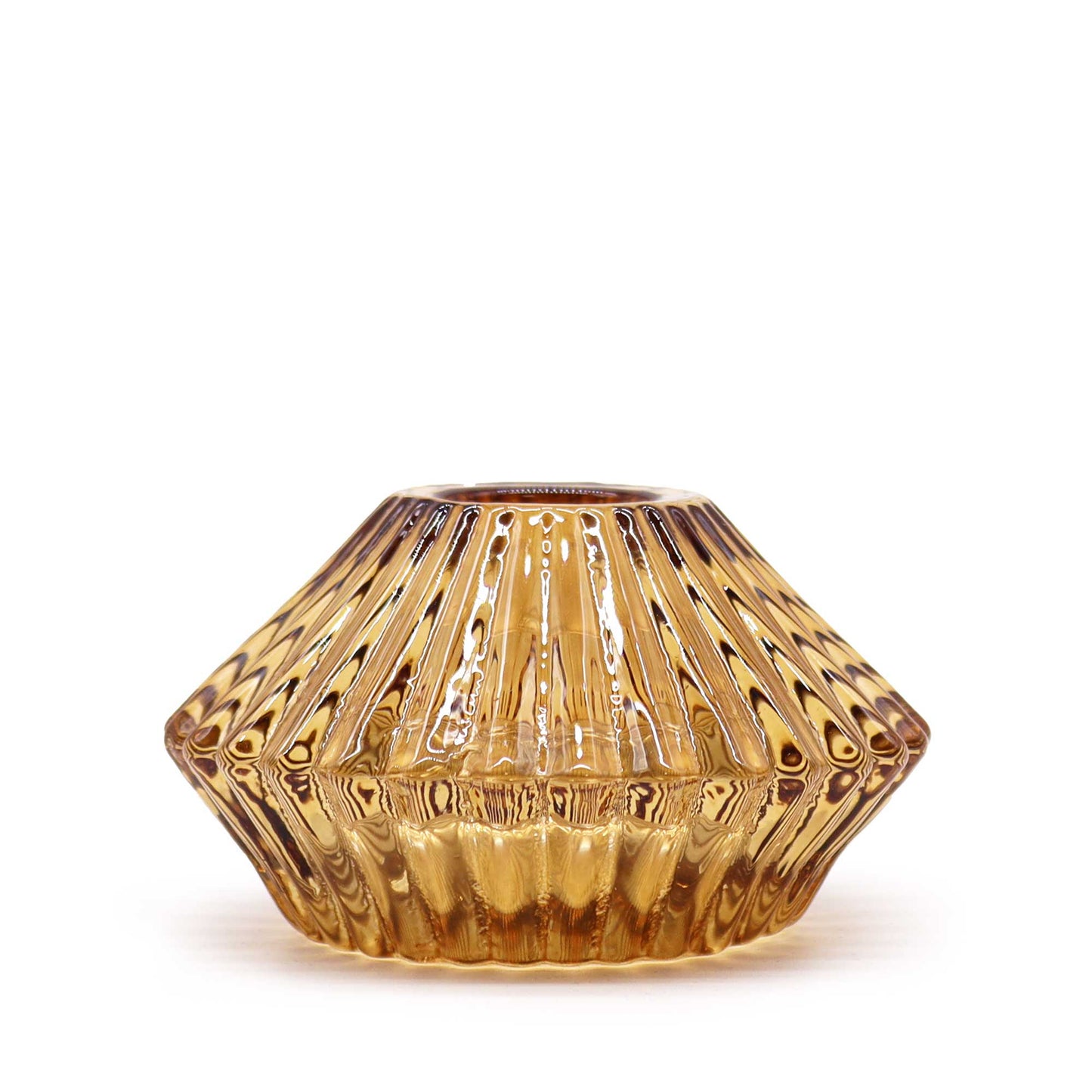 Flower Flip Pressed Glass Candle Holder – Antique Amber | Fits Dinner Candles & Tea Lights