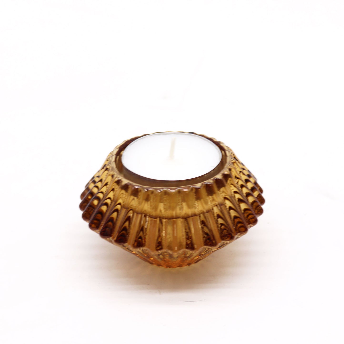 Flower Flip Pressed Glass Candle Holder – Antique Amber | Fits Dinner Candles & Tea Lights
