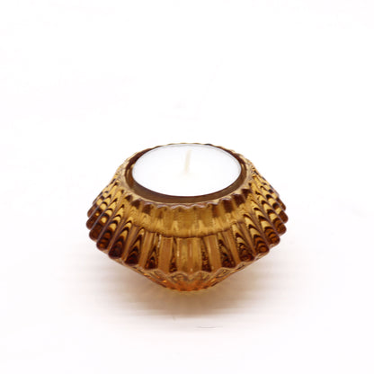 Flower Flip Pressed Glass Candle Holder – Antique Amber | Fits Dinner Candles & Tea Lights