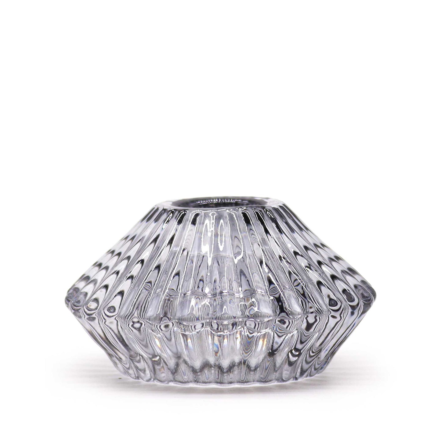 Flower Flip Pressed Glass Candle Holder – Midnight Grey | Fits Dinner Candles & Tea Lights