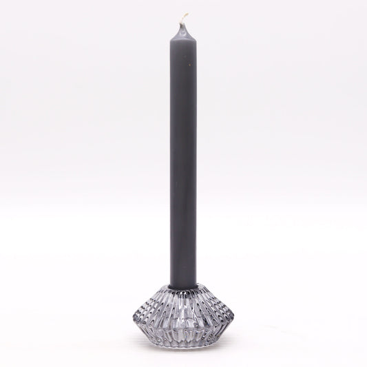 Flower Flip Pressed Glass Candle Holder – Midnight Grey | Fits Dinner Candles & Tea Lights