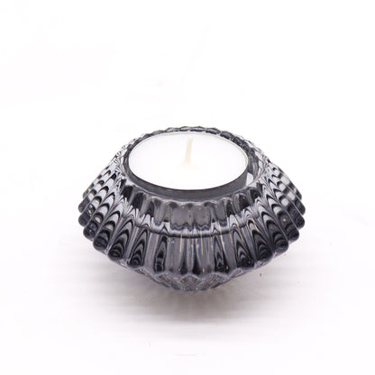Flower Flip Pressed Glass Candle Holder – Midnight Grey | Fits Dinner Candles & Tea Lights