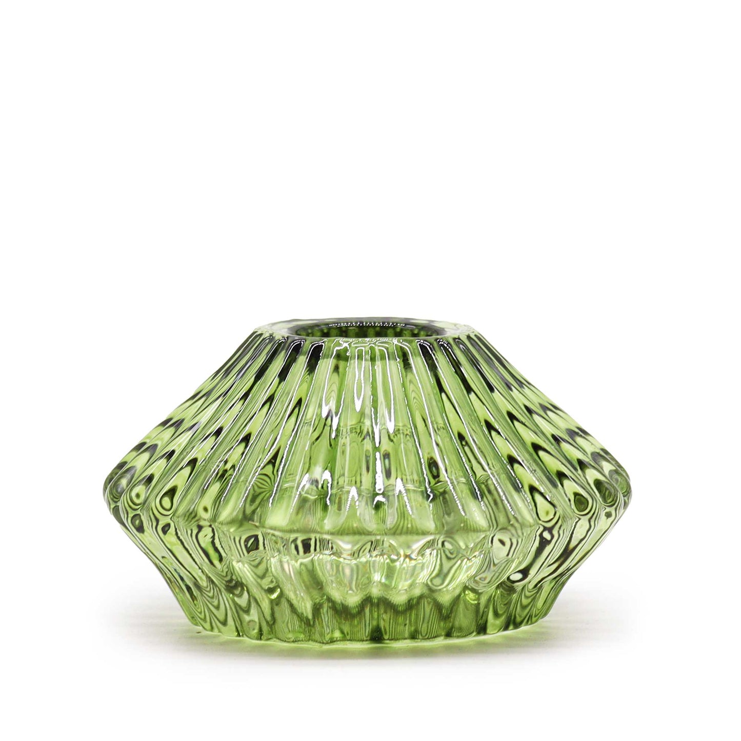 Flower Flip Pressed Glass Candle Holder – Jade Green | Fits Dinner Candles & Tea Lights