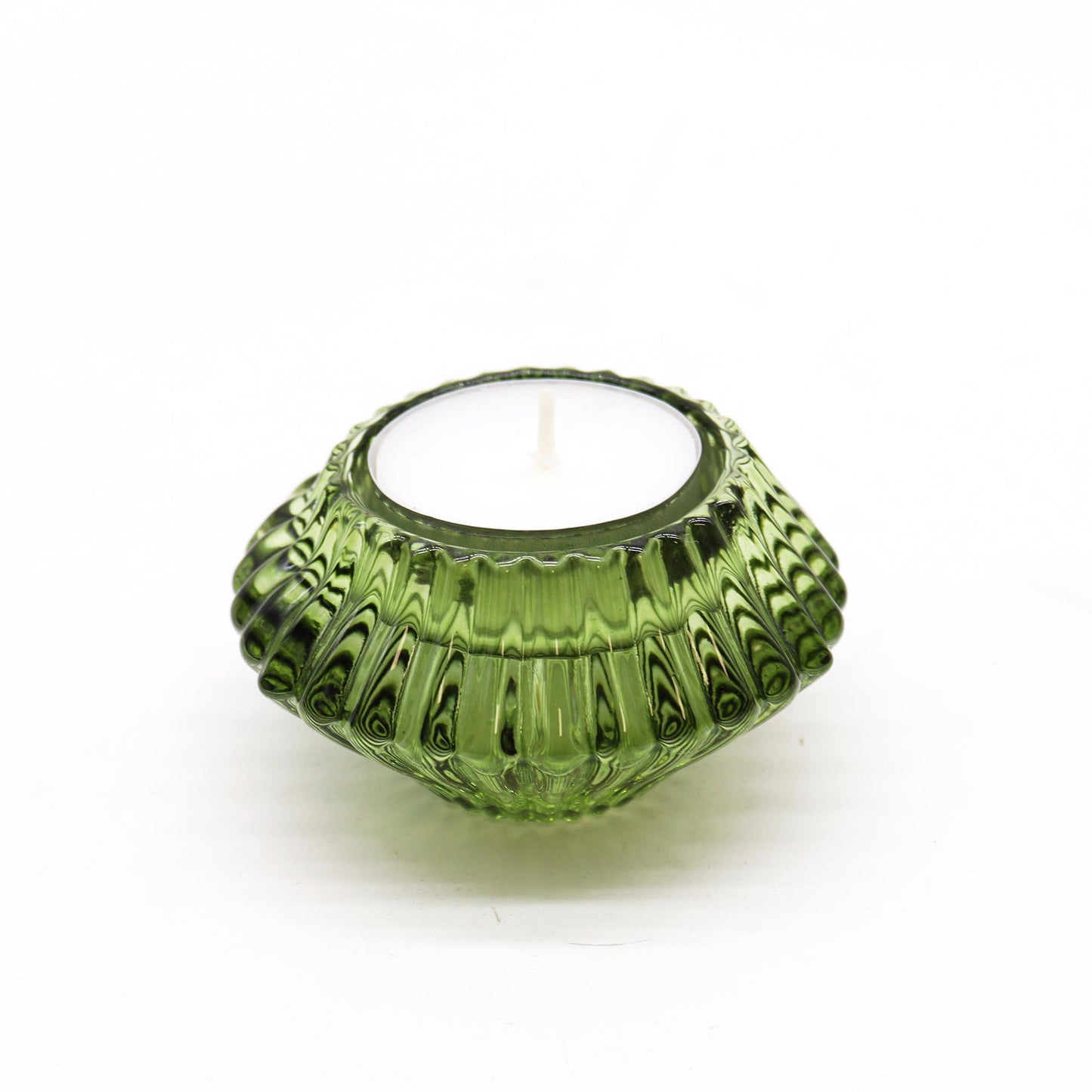 Flower Flip Pressed Glass Candle Holder – Jade Green | Fits Dinner Candles & Tea Lights