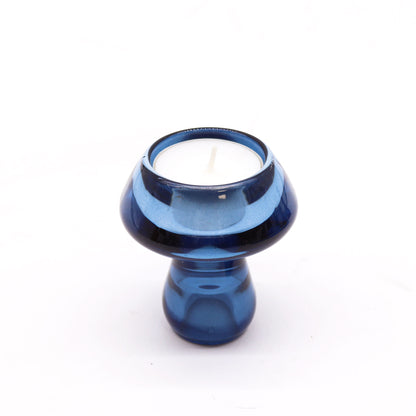 Mushroom Flip Pressed Glass Candle Holder – Royal Blue | Fits Dinner Candles & Tea Lights