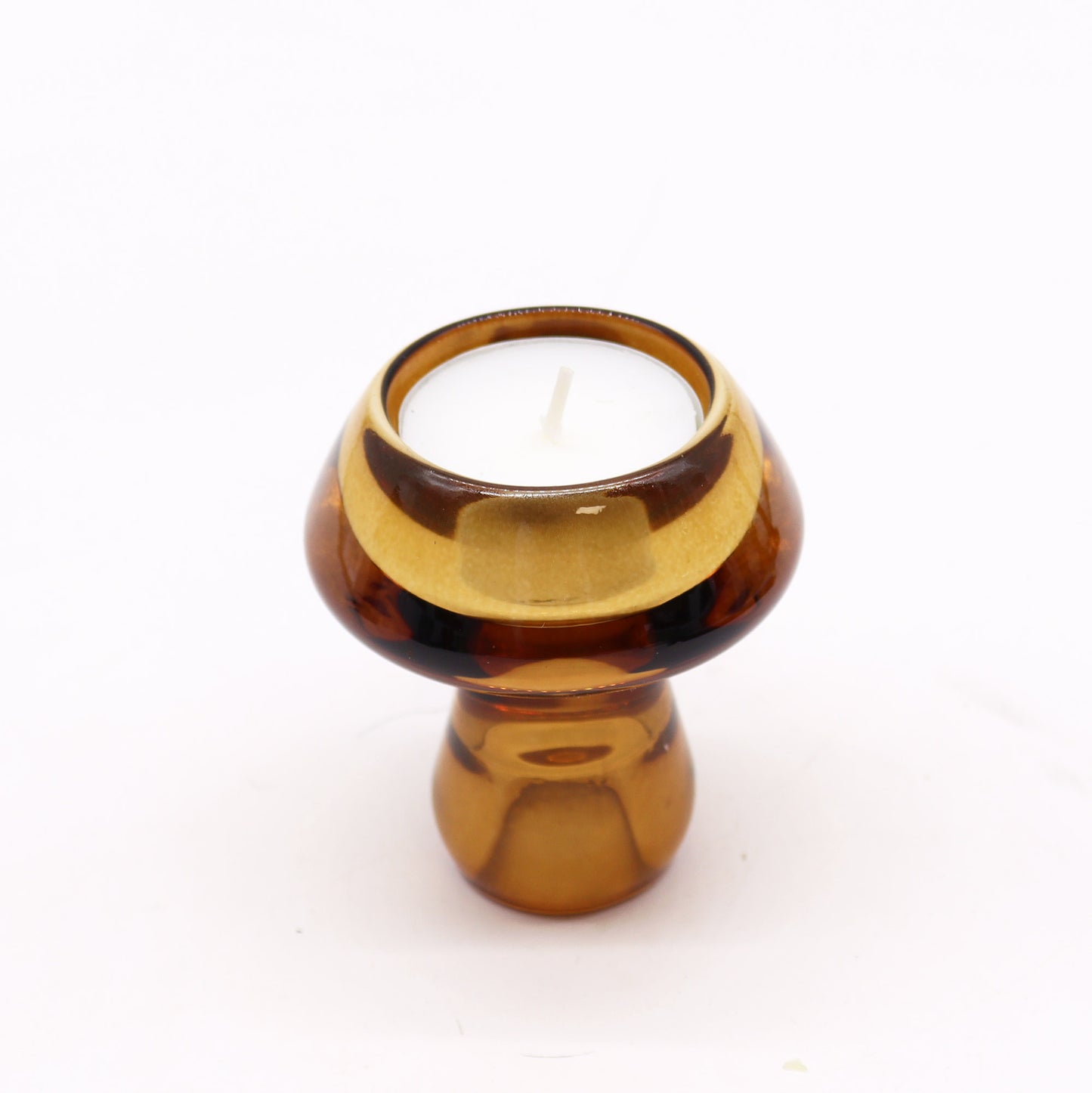 Mushroom Flip Glass Candle Holder – Antique Amber | Fits Dinner Candles & Tea Lights