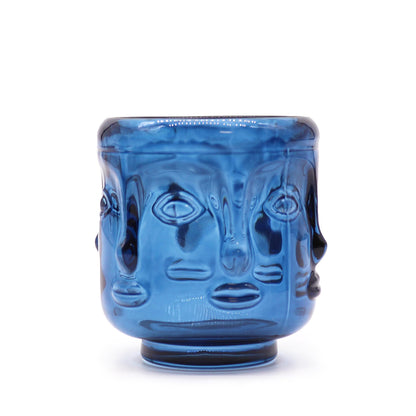 Buddha Face Pressed Glass Candle Holder – Royal Blue | Fits Tea Lights